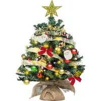 OEM Sapin de Noël miniature avec éclairage LED - 60 cm - à piles - en plastique - avec boules décoratives