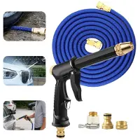 COOAU Tuyau d'arrosage flexible, tuyau d'arrosage flexible de 5 m, tuyau d'arrosage flexible avec générateur de mousse, adaptateur, anti-pliures, pour l'arrosage du jardin et le lavage de voiture