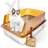 OEM Gamelle pour chat XL en acier inoxydable, d'une contenance de 28 litres, étanche, facile à nettoyer, en métal brun, avec un rebord haut et amovible