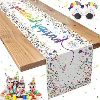 OEM Nappe d'anniversaire - 35 x 185 cm - Nappe de fête pour hommes et femmes - Lavable - Décoration de table et vaisselle d'anniversaire