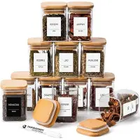 Famanu Lot de bocaux en verre carrés Krüger, 12 pièces, couvercles en bois, 180 ml