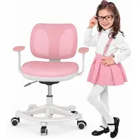 FlexiSpot Chaise de bureau ergonomique pour enfants – Chaise pivotante réglable en hauteur avec dossier et profondeur d'assise ajustables, pour les enfants à partir de 6 ans, rose
