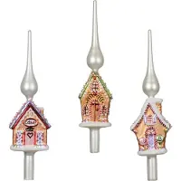 Décoris Pointe de sapin de Noël verre maison en pain d'épices 31cm 1 pièce assortie blanc / multicolore