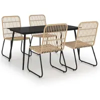 Syfax Ensemble à manger d'extérieur 5 pcs résine tressée et verre