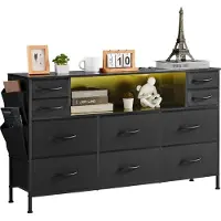 StarTech.com Commode noire avec 10 tiroirs en tissu, compartiment de rangement ouvert & lampes LED