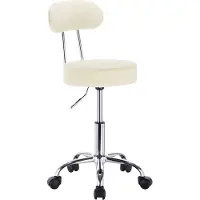 Happyment Tabouret ergonomique avec dossier - Réglable en hauteur - Sur roulettes - Tabouret de selle - Chaise de bureau - Crème