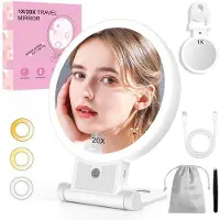 OEM Miroirs de maquillage électriques avec éclairage, grossissement 1x/20x, lampe tricolore, luminosité réglable de 20 à 100 %, miroirs de maquillage, 2500 mAh, blanc