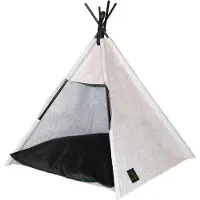 Famanu Lit surélevé pour chiens avec coussin lavable et structure en bois - 50 x 50 x 50 cm - Gris