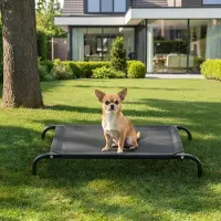Belviona Lit pour chien surélevé, lit pour chien Outdoor résistant aux intempéries avec cadre métallique stable, respirant & facile d'entretien, 75x47 cm, noir