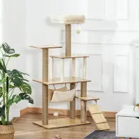 SUGIFT Arbre à chat 130 cm, structure d'escalade avec niche, poteaux à griffer en jute, hamac, peluche, jaune | 60 x 40 x 130 cm | 11,5 kg | Panneau de particules E1