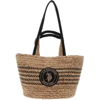 U.S. POLO ASSN. sac à main sac à épaule bandoulière Somerset Double Handle Bag Straw / Poly / Jute Black beige