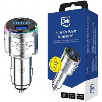 3MK Transmetteur de puissance Hyper Car 48W QC PD PPS USB-C/USB-A avec transmetteur audio Argent, Adaptateur pour véhicule, Argent