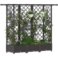 vidaXL Jardinière surélevée avec treillis et toit, marron, 164 x 40 x 121 cm, PP