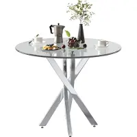 Youjia Table à manger ronde, 80 × 80 × 75 cm, plateau en verre trempé, pieds galvanisés, table basse de salon, table à manger moderne et simple