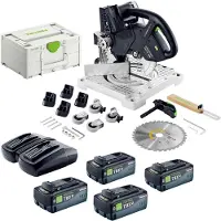 Festool Scie à moulures sans fil SYMC 70 EB-Basic 36 V (2 x 18 V) 216 mm + 4 batteries 8,0 Ah + double chargeur + Systainer