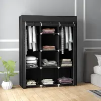 SUGIFT Armoire en tissu avec 2 penderies, armoire en feutre, 8 étagères, couleur noire | 125 x 43 x 162,5 cm | Structure en acier | Fermeture éclair