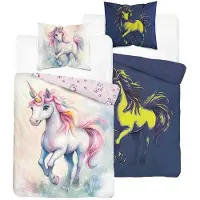 Detexpol Linge de lit, linge de lit pour enfant, phosphorescent, 140 x 200, 5851a Licorne