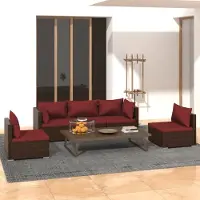 Prolenta Maison Exclusive - Ensemble de salon de jardin 5 pièces avec coussins, en rotin synthétique marron