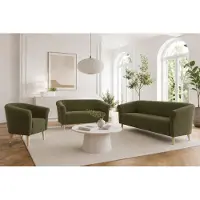 Sofello Ensemble de salon , modèle Espero, couleur verte. Comprend : canapé 2 places, canapé 3 places et fauteuil, revêtus en tissu bouclé type "Teddystoff"