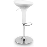 AGA Tabouret de bar blanc en plastique et acier chromé, hauteur réglable, pivotant, sans dossier MR2041