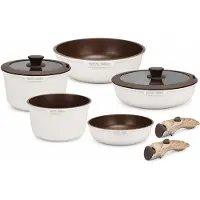 ROYAL SWISS Ensembles de casseroles et poêles, compatibles avec les plaques à induction, en acier inoxydable, 9 pièces, avec couvercles en verre, marque