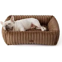 OEM Lit orthopédique pour grands chiens - 76 x 61 x 20 cm, lit moelleux avec une couverture en polaire confortable, lit antidérapant pour chiens avec rebord haut, couleur marron