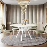 StarTech.com Table de salle à manger ronde - Table de cuisine - Pour 4 personnes - Ø 120 cm - Bois - Style cottage scandinave - Blanc