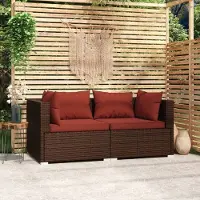 Prolenta Maison Exclusive - Canapé 2 places avec coussins, en rotin synthétique marron