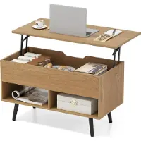 Costway Table basse, Table de salon avec plateau de table & 2 étagères ouvertes, Table de salon, Table basse en bois, 80 x 40 x 46-60cm, Naturel