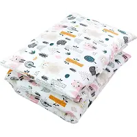TupTam Enfants Couette à motifs Set Couverture toute l'année Couverture Oreiller Oreiller plat 2pcs, Couleur : Forêt / Beige, Dimension : 135x100 cm