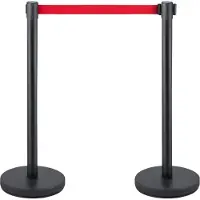 Sans marque Barrière en corde de luxe - 6 mètres - Poteau de délimitation - Ruban de délimitation - File d'attente Stanchion Barriers - 6 pièces - Ruban rouge