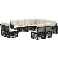 vidaXL Ensemble de canapés de jardin , 11 pièces, noir et blanc crème, en polyrotin