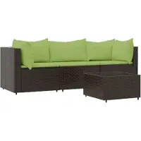 Syfax Salon de jardin 4 pcs avec coussins Marron Résine tressée