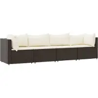 Syfax Salon de jardin 4 pcs avec coussins Marron Résine tressée