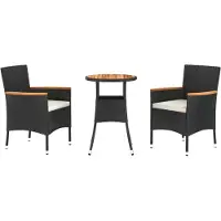 Syfax Ensemble de bistro de jardin 3 pcs coussins noir poly rotin