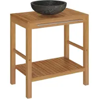 Syfax Armoire de toilette en teck solide avec lavabo en marbre Noir