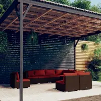 Prolenta Maison Exclusive - Ensemble de salon de jardin 9 pièces avec coussins, en rotin synthétique marron
