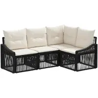 vidaXL Ensemble de canapés de jardin , 4 pièces, noir, en polyrotin