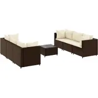 Syfax Salon de jardin avec coussins 7 pcs marron résine tressée