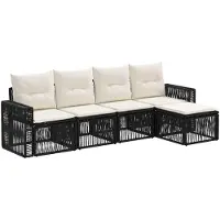 vidaXL Ensemble de canapés de jardin , 5 pièces, noir et blanc crème, en polyrotin
