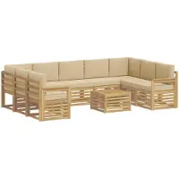 vidaXL Ensemble de salon de jardin , 10 pièces, blanc et beige, en polyester