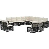 vidaXL Ensemble de canapés de jardin , 13 pièces, noir et blanc crème, en polyrotin