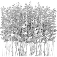 OEM Tiges d'eucalyptus artificielles - Argent - Composition florale - Tiges en fil d'acier flexible - 38 cm - Argent