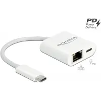 DeLOCK USB-C Adapter Gigabit LAN 10/100/1000 Mbps Power weiß