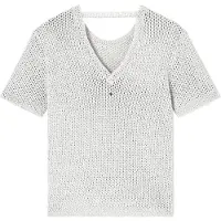 Armani Exchange pour femme. XW001895AF21577O1004 Jersey perforé avec fil de lurex beige (XS), Casuel, Coton, Manche courte