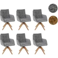 Mendler Lot de 6 chaises de salle à manger HWC-Q36, chaises de cuisine, pivotantes, tissu chenille (680 g/m²), certifiées Oeko-Tex, bois MVG gris