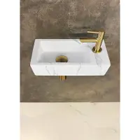 Wiesbaden Fonteinset Rhea S mini avec lavabo droit carrara, robinet, siphon et bouchon de vidage en laiton brossé 39.3606