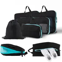 Atacama Premium Set de cubes de compression : fermeture éclair & double poches, sacs de compression pour sac à dos & valise - Noir Set of 8