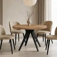 Dekori.Interiors Table ronde VENTO 100 cm, extensible jusqu'à 200 cm, pour la cuisine, la salle à manger ou le salon, chêne Wotan/noir