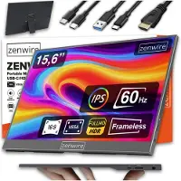 Zenwire Écran portable AMG15 15,6 pouces Full HD IPS (1920×1080) avec HDR, FreeSync, 2 ports USB-C et Mini-HDMI pour ordinateur portable/PC/console, ultra-fin, haut-parleurs,